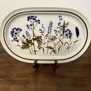 Vintage NORITAKE JAPAN PRIMASTONE WINSOME OVAL PLATTER BLUE CATTAILS LARGE